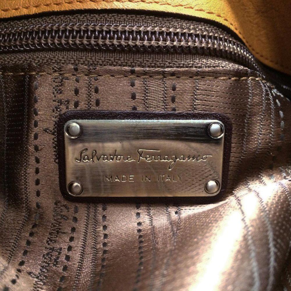 Salvatore Ferrgamo Whip Stitched Tan Leather Satchel