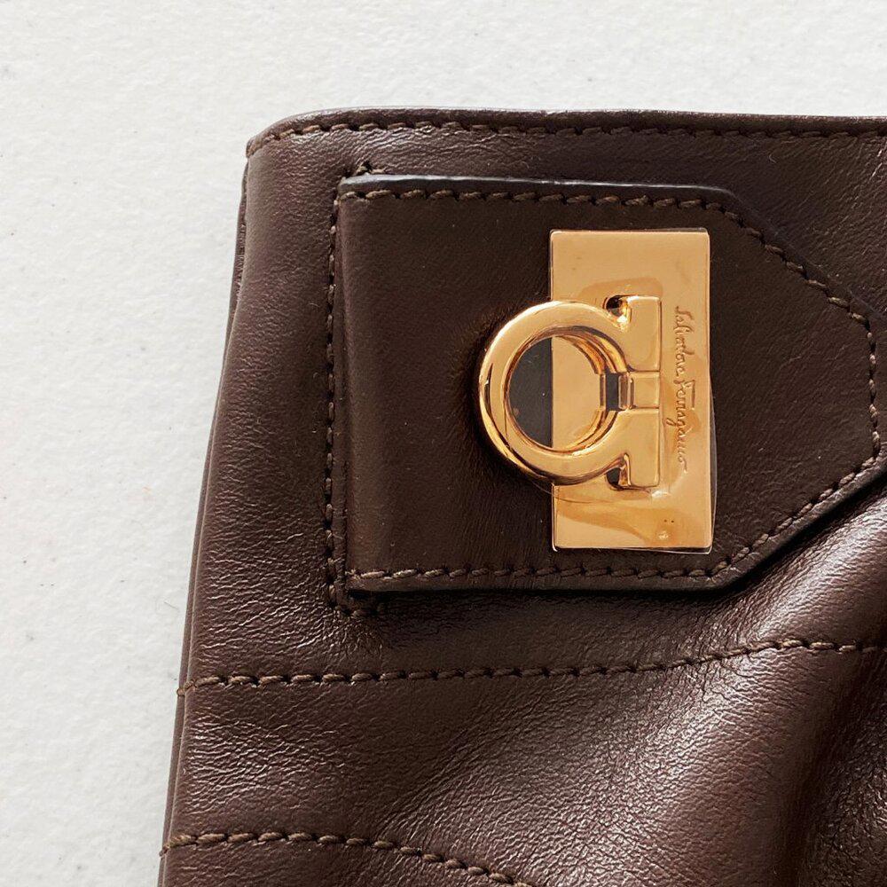 Salvatore Ferragamo Mocha Leather Convertible Clutch
