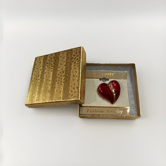 Elegante Fashion Jewelry Heart Shaped Pin Red /Gold /Rhinestones