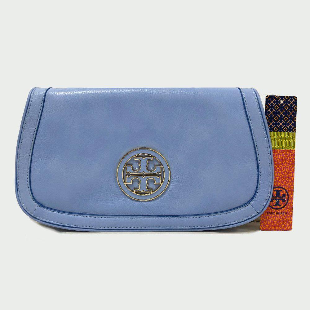 Tory Burch Amanda Light Chambray Logo Clutch