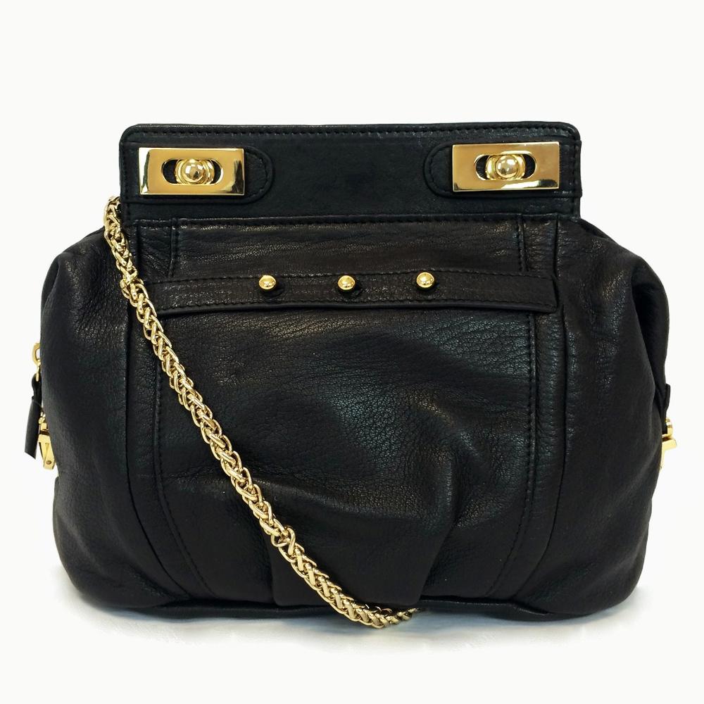BE & D New York Myles Black Leather Crossbody Bag