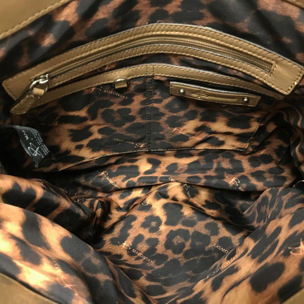 B. Makowsky Taupe Leather Satchel Bag