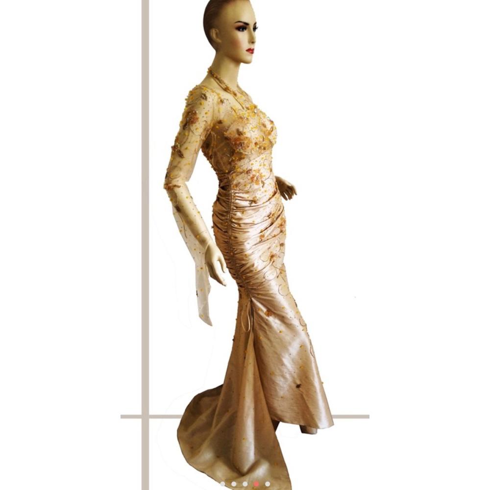 Putros Champagne Evening Long Formal Dress