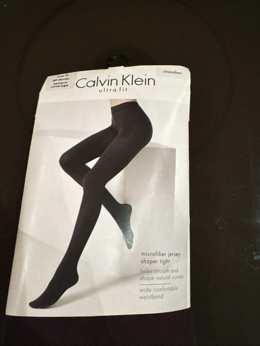 Calvin Klein Ultra Fit Microfiber Jersey Shaper Tights Size D Chocolate Opaque