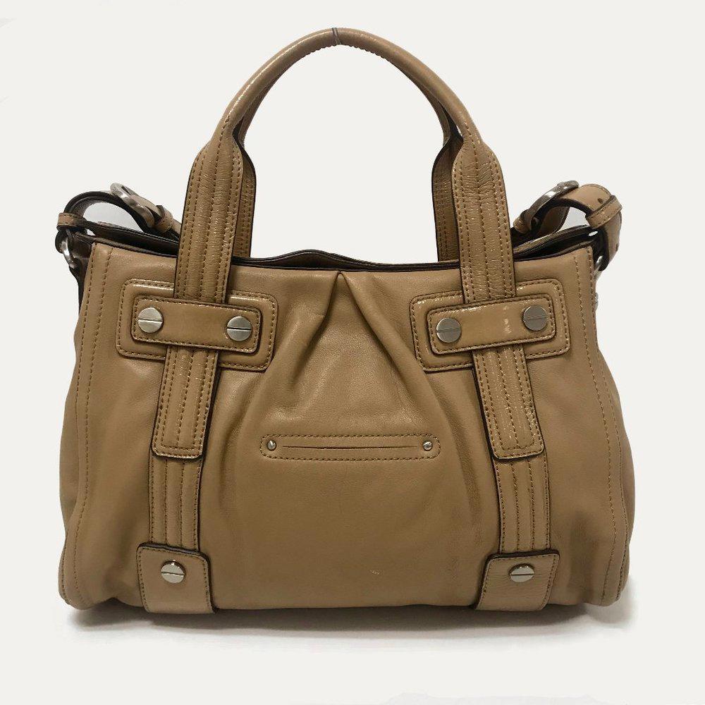 B. Makowsky Taupe Leather Satchel Bag