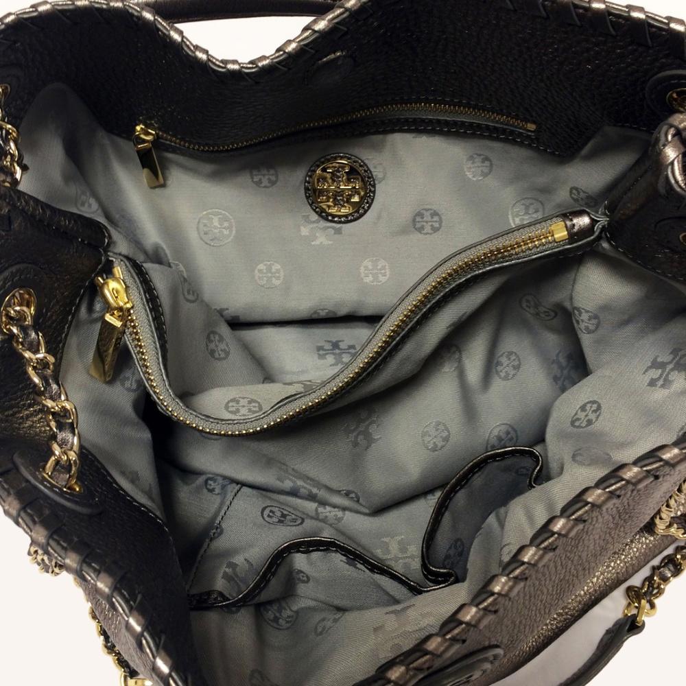 Tory Burch Marion Silver Leather Shoulder Bag