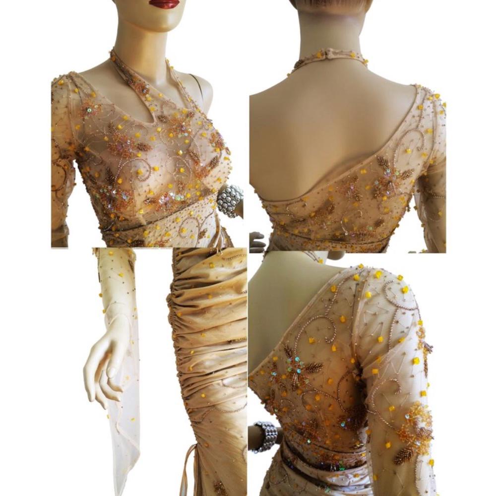 Putros Champagne Evening Long Formal Dress