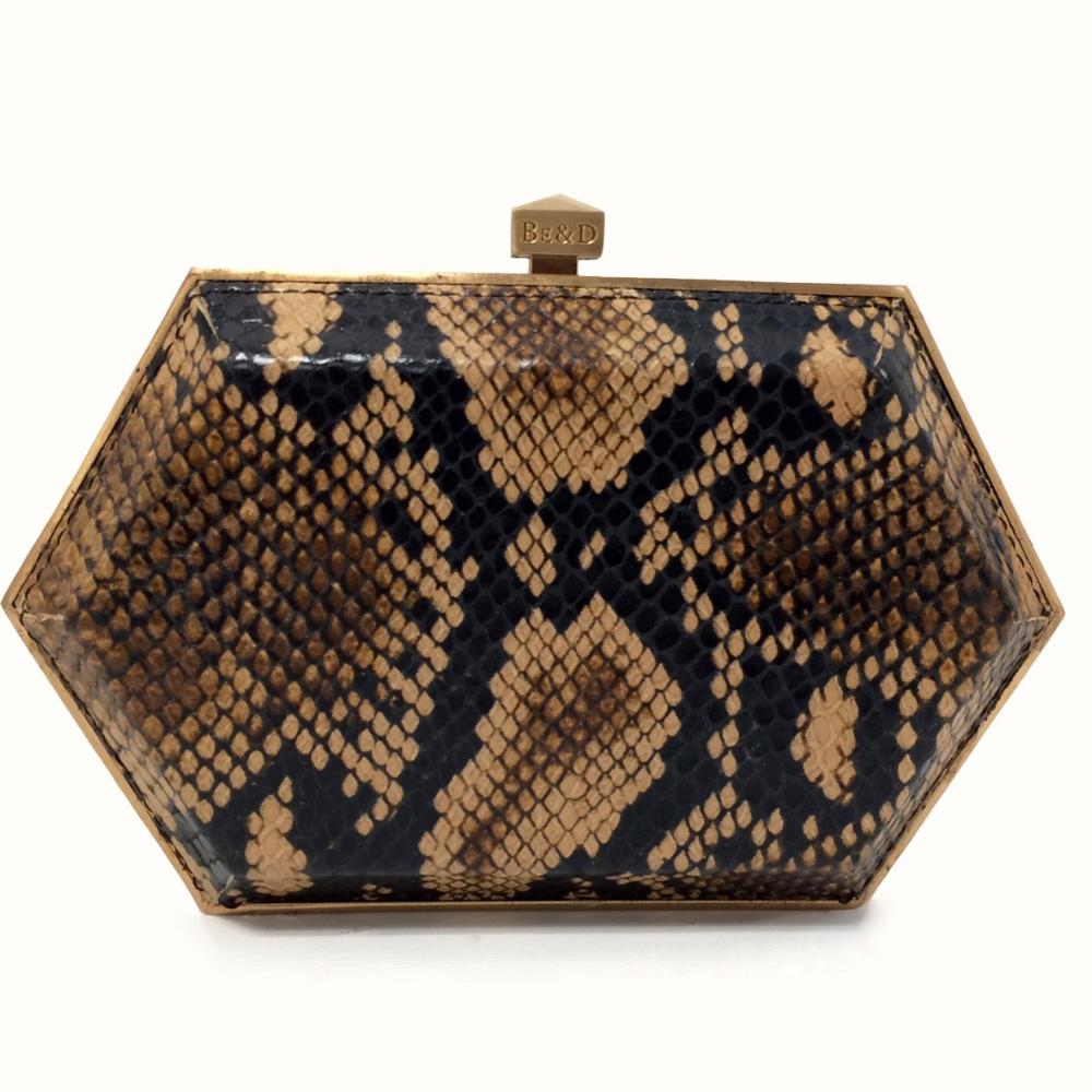 Be & D Snake Embossed Leather Clutch