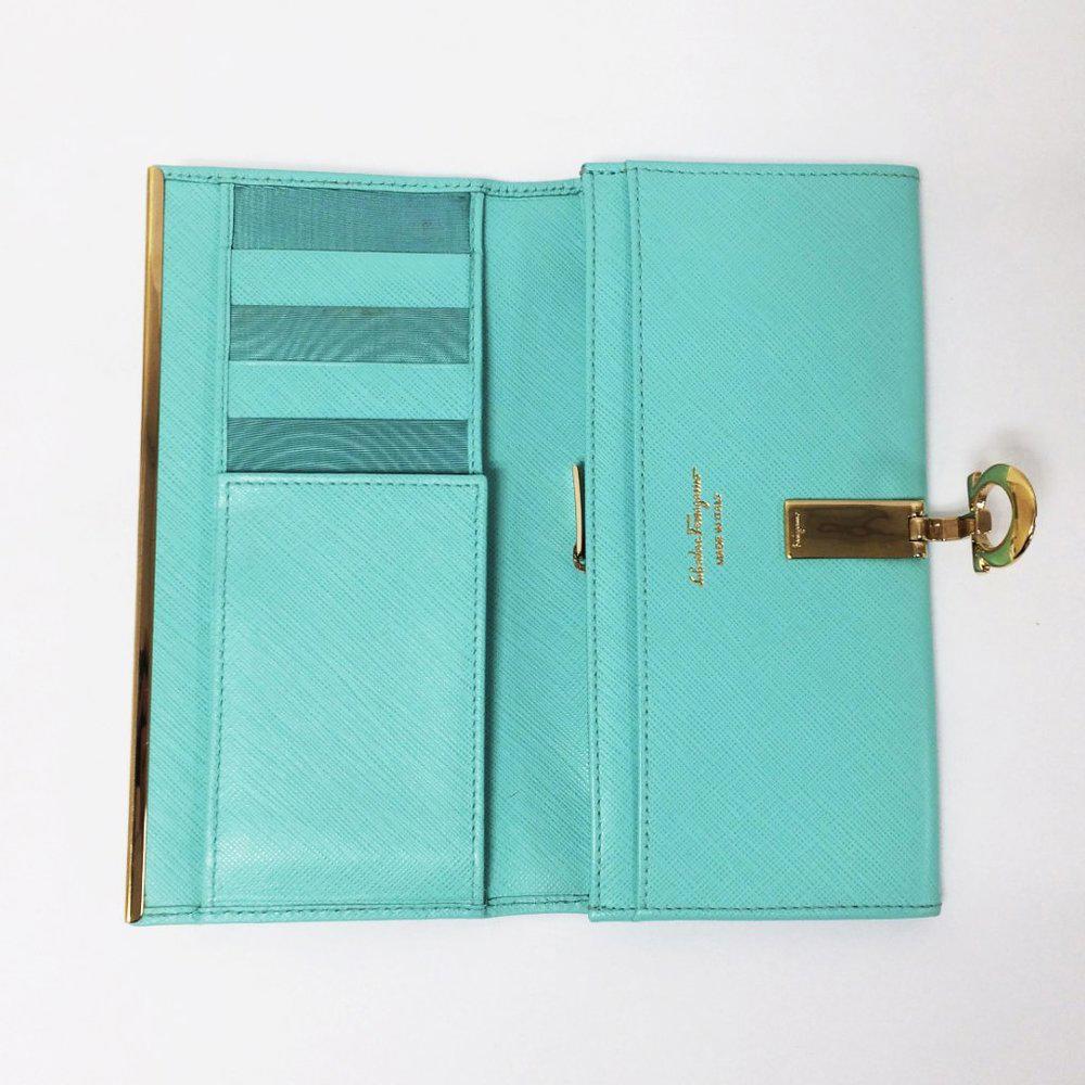 Salvatore Ferragamo Gancini Icona Teal Wallet