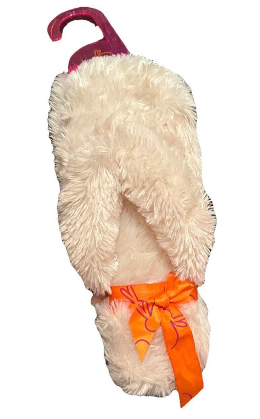 Jenny Women’s Furry Slippers Thong Open Toe Ivory Ecru Size XL ( 8-10)