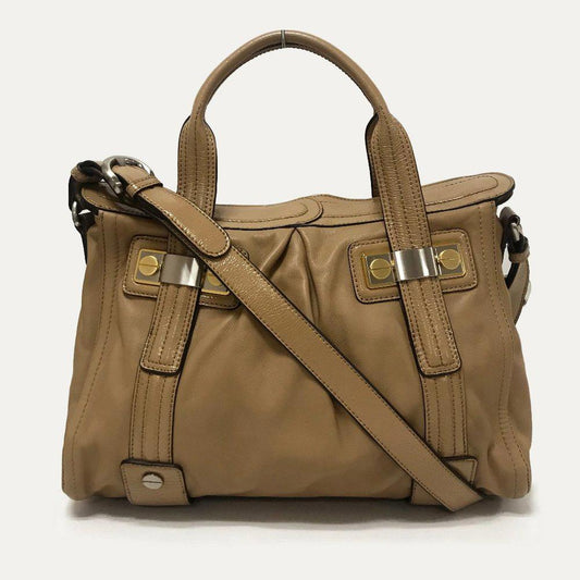 B. Makowsky Taupe Leather Satchel Bag
