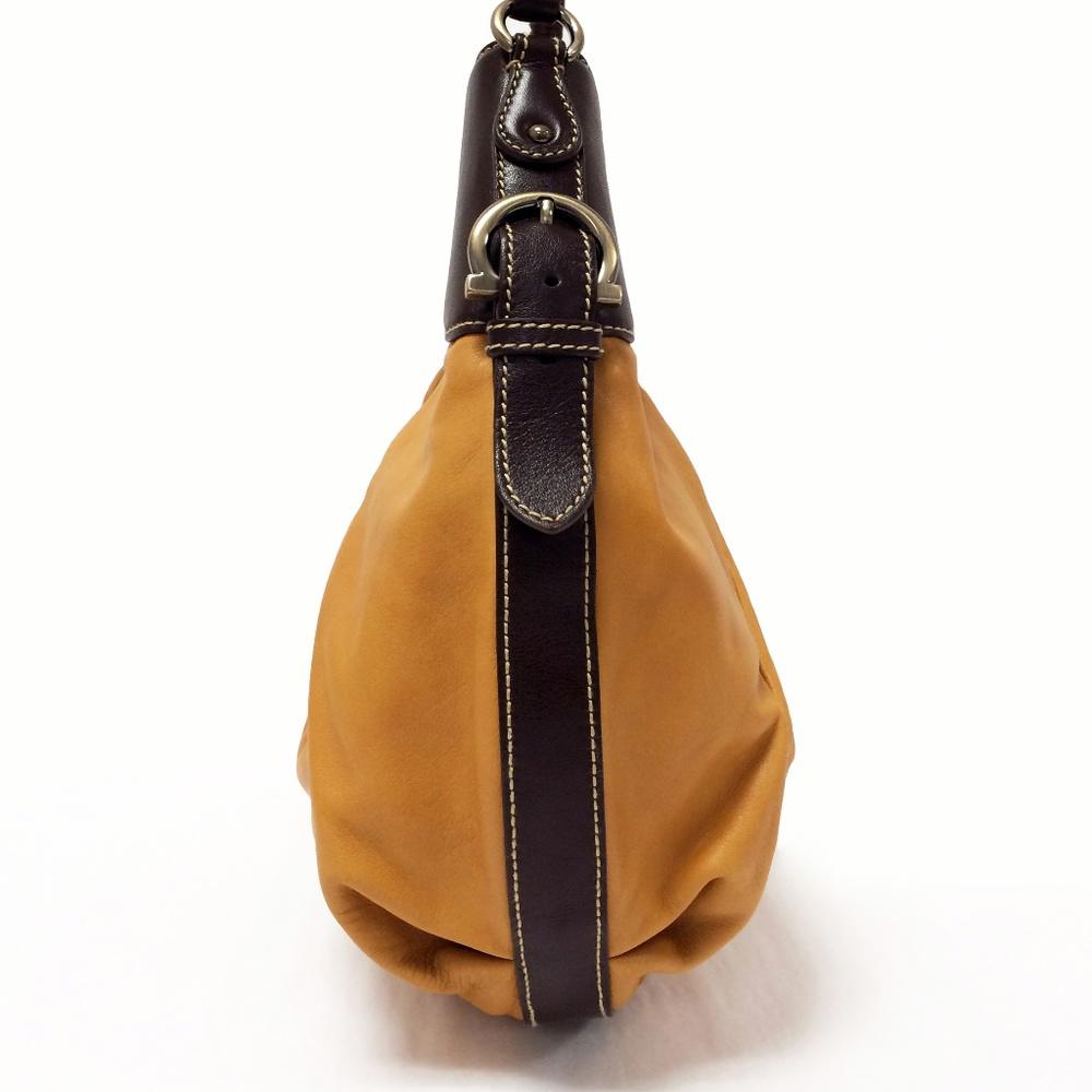 Salvatore Ferrgamo Whip Stitched Tan Leather Satchel
