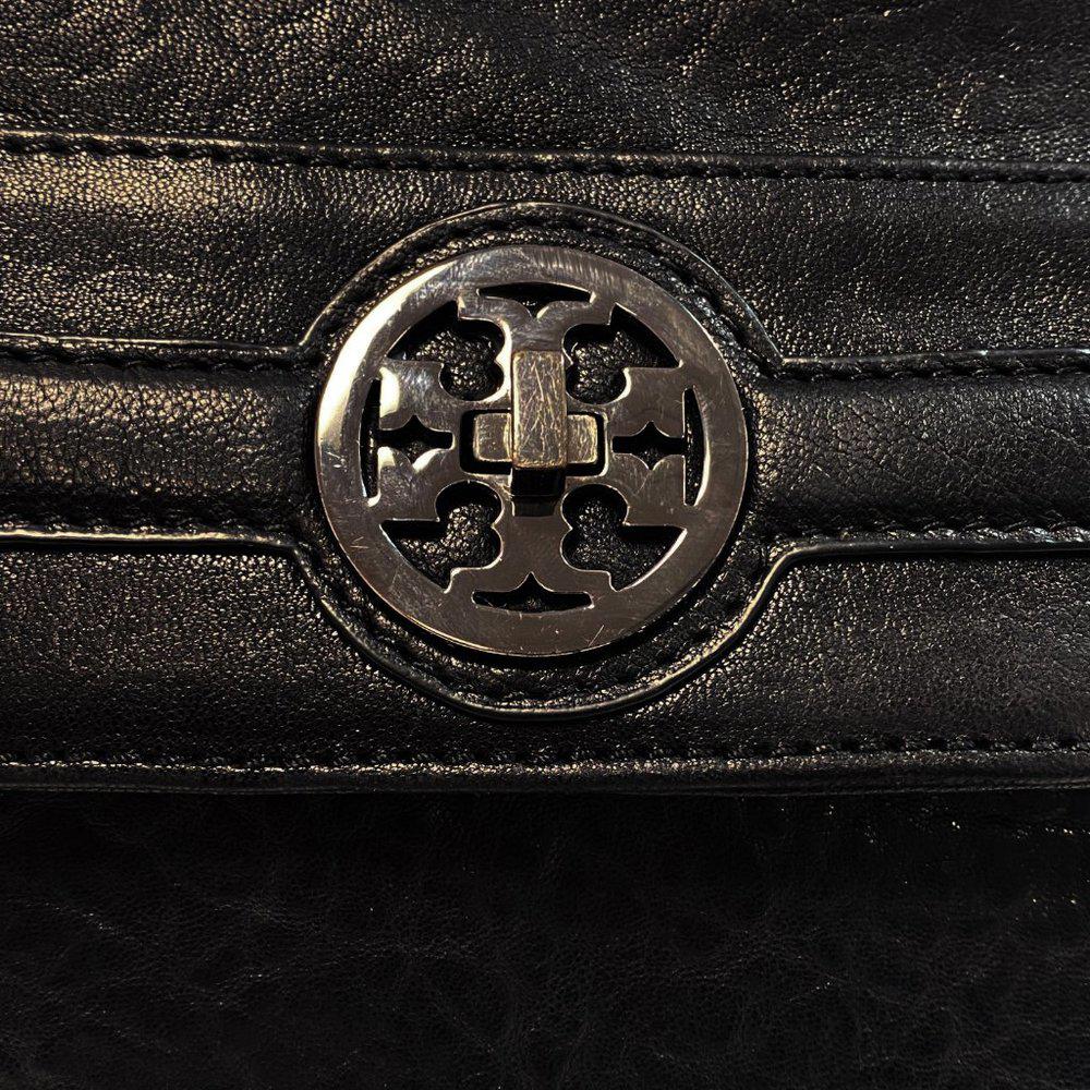 Tory Burch Audra Glazed Leather Black Satchel Bag