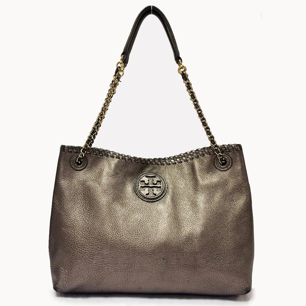 Tory Burch Marion Silver Leather Shoulder Bag