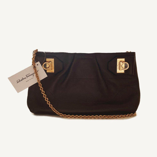 Salvatore Ferragamo Mocha Leather Convertible Clutch