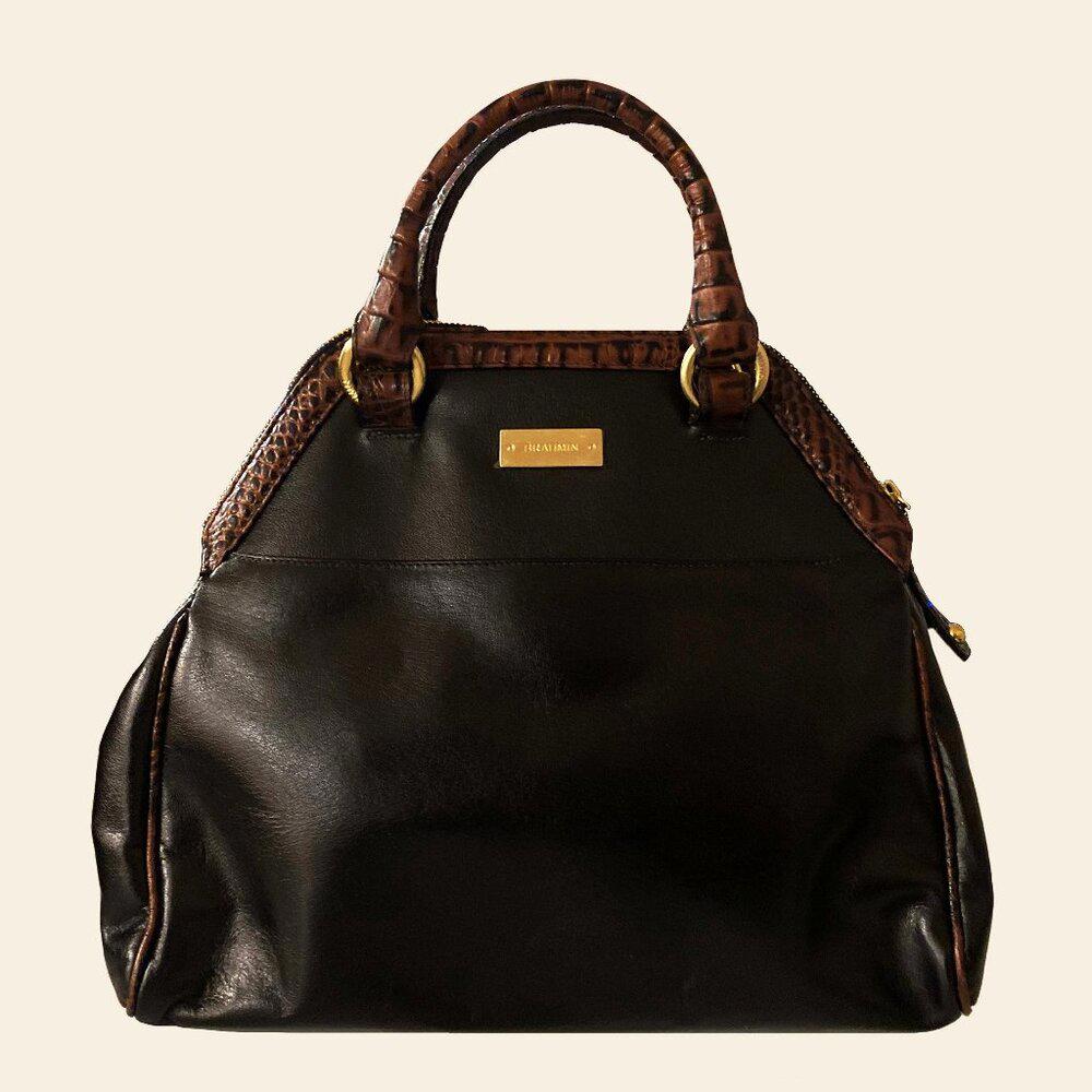 Brahmin Sara Rose Black Tuscan Leather Satchel Bag